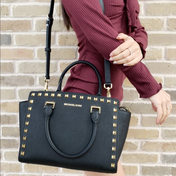 Gaby’sBags👜💕-NWT Michael Kors Satchel Studded - Picture 3 of 8